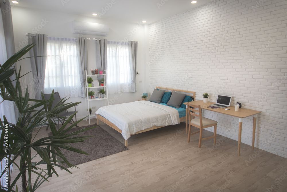 Fototapeta premium White bedroom interior.