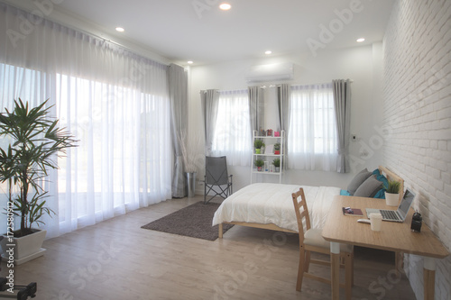 White bedroom interior.