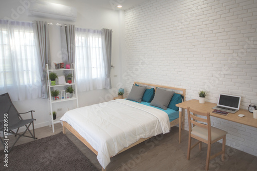 White bedroom interior.