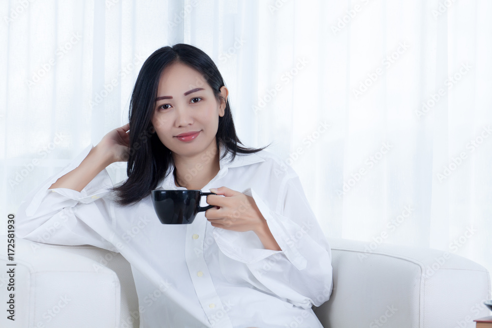 Portrait of Asian woman working at home. Woman living at home. Portrait of Asian woman working at home. Woman living at home.