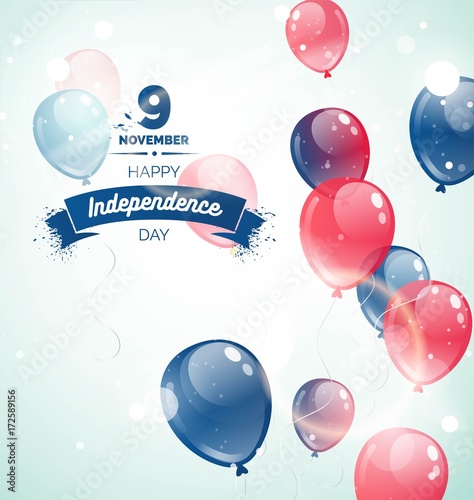 9 november.Cambodia Independence Day greeting card. Celebration background with flying balloons and text. Vector illustration photo