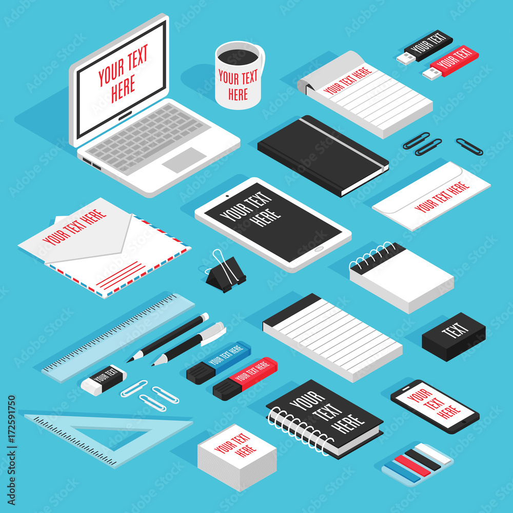 Stationary Isometric Template Mockup Set Stationary Isometric Template Mockup Set