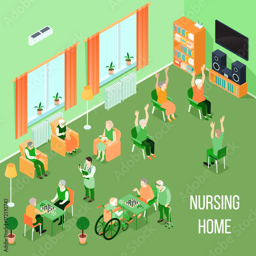 Nursing Home Care Interior Isometric 