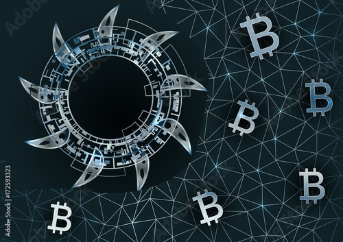 Bitcoin mining vector concept.