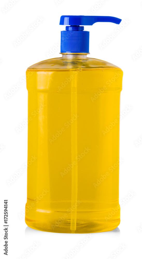 orange plastic bottle with liquid laundry detergent, cleaning agent, bleach or fabric softener orange plastic bottle with liquid laundry detergent, cleaning agent, bleach or fabric softener
