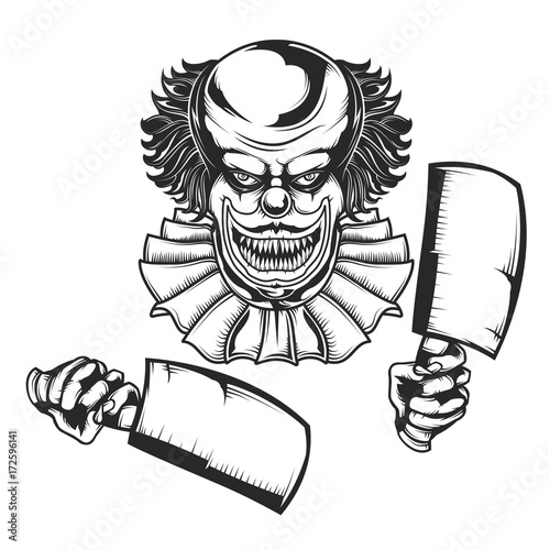 Isolated illustration of scary clown.