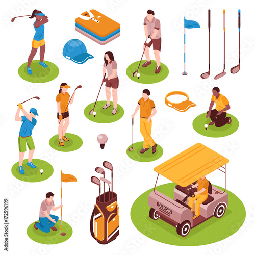 Golf Isometric Icons Set 