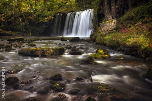 Sgwd Ddwli Uchaf waterfall, part of the waterfall country trail of falls, on the river Neath, near Pontneddfechan in South Wales, UK
 photo