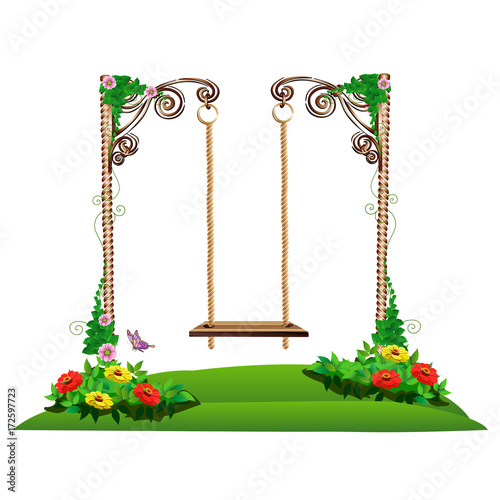  wooden swing in the garden