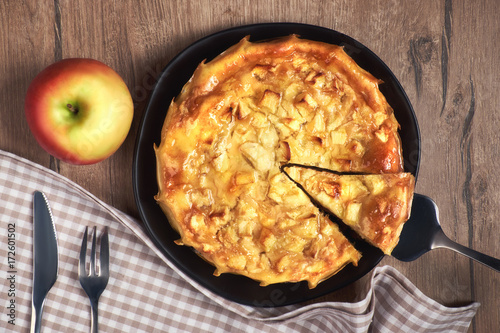 Wallpaper Mural Homemade apple pie with apple and  napkin on wooden table Torontodigital.ca