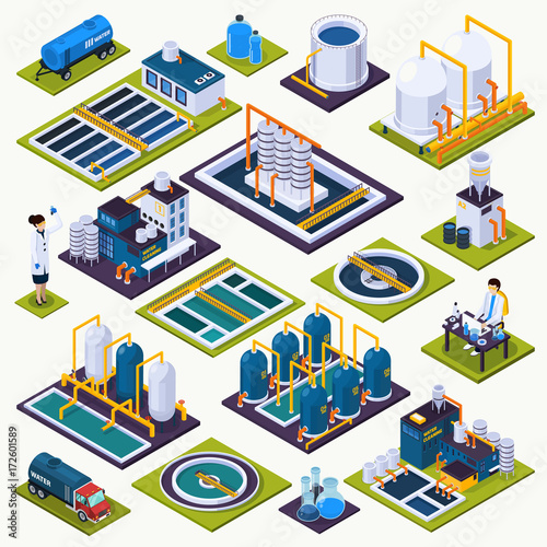 Water Cleaning Isometric Icons Set