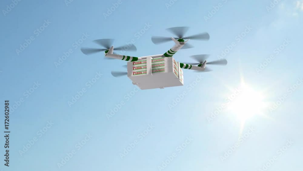 Drone delivering pizza boxes - Drone carrying pizza for fast food ...