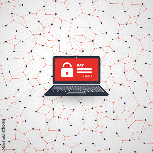 Network Vulnerability, Locked Device, Encrypted Files, Lost Documents, Ransomware Attack - Virus, Malware, Fraud, Spam, Phishing, Email Scam, Hacker Attack - IT Security Concept, Vector illustration
