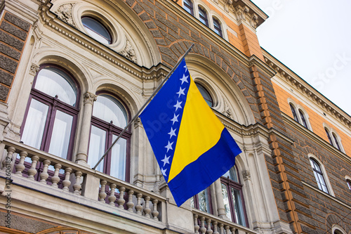 Bosnian flag on the administrative building in Sarajevo, Bosnia and Herzegovina photo