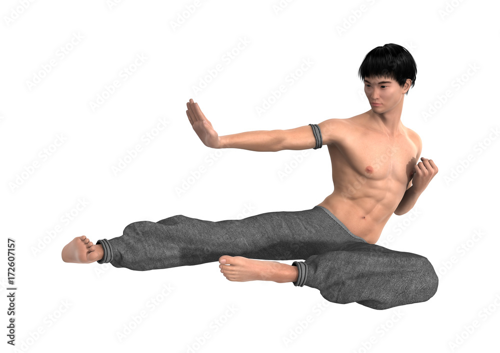 3D Rendering Fighting Monk on White 3D Rendering Fighting Monk on White
