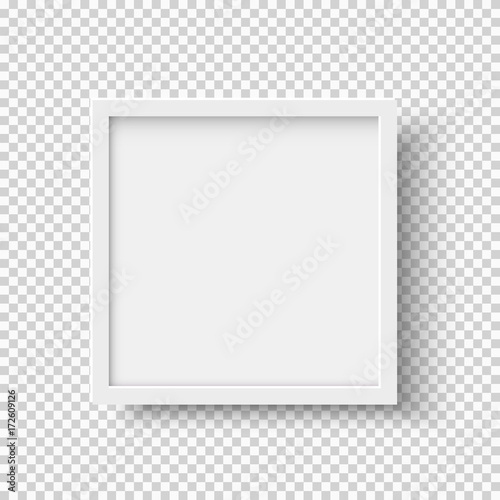 White realistic square empty picture frame on transparent background
