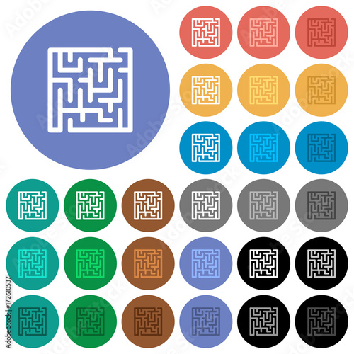 Labyrinth round flat multi colored icons