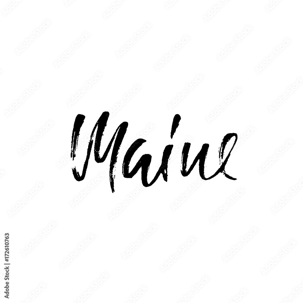 Fototapeta premium Maine. Modern dry brush lettering. Retro typography print. Vector handwritten inscription. USA state.