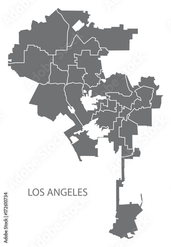 Los Angeles city map with boroughs grey illustration silhouette shape