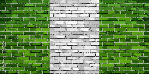 Flag of Nigeria on a brick wall - Illustration, 
Nigeria flag on brick textured background, 
Abstract grunge vector