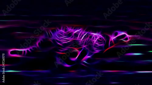 cheetah running through savannah neon glitter draw cartoon animation seamless endless loop new quality unique handmade dynamic joyful colorful video animal cat footage