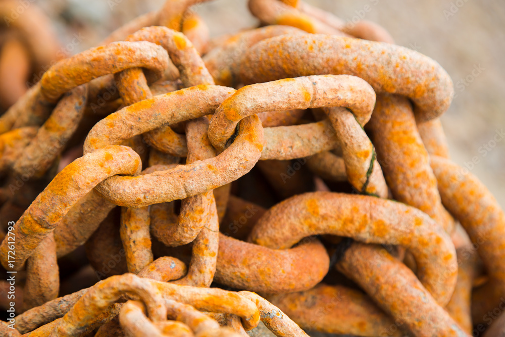 Old rusty heavy iron chain, close-up Old rusty heavy iron chain, close-up