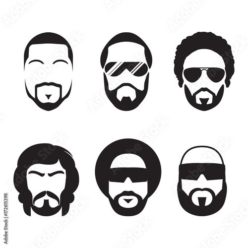 Set of bearded hipster men faces.