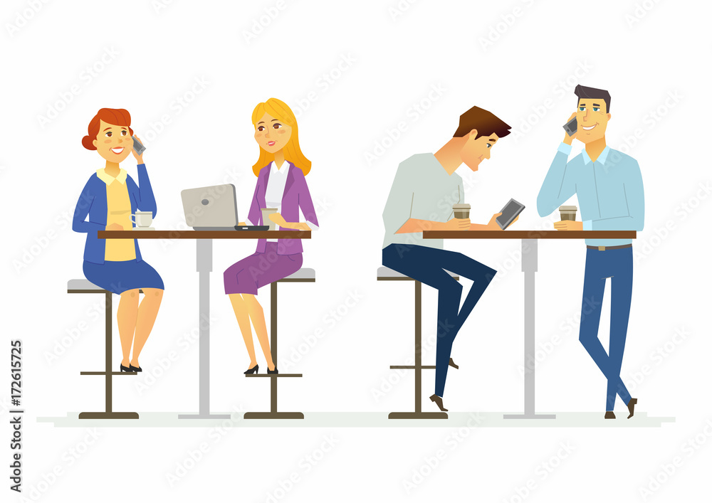 Collegues on a lunch break - modern cartoon people characters illustration Collegues on a lunch break - modern cartoon people characters illustration