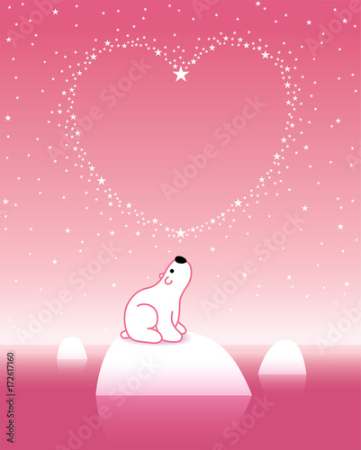 Polar Bear on Iceberg with Star Heart_Pink_2