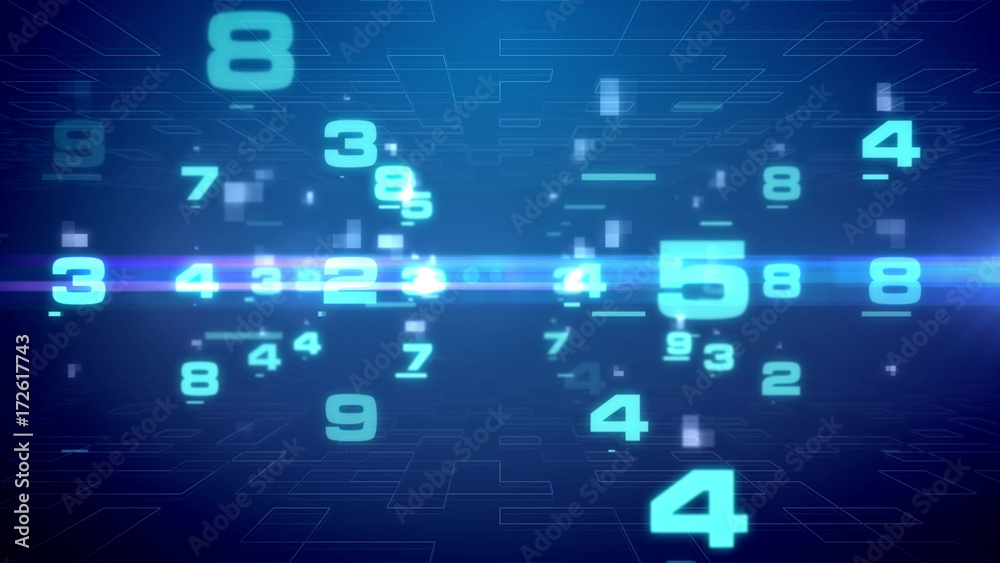 Abstract numbers flying in cyberspace