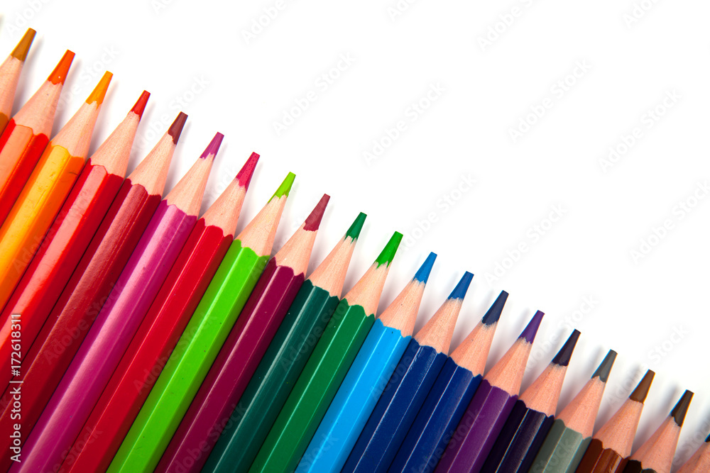 Color pencils isolated on white background .Close up. Color pencils isolated on white background .Close up.