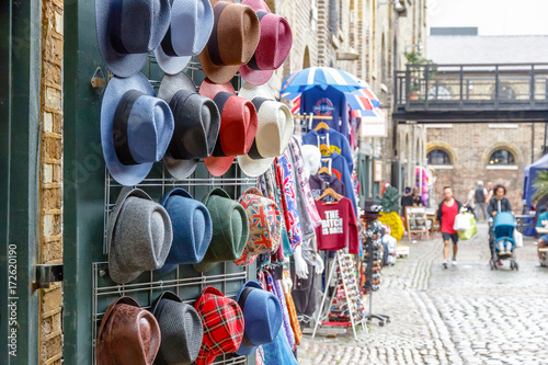 Assorted hats on display at Camden Market in London photo