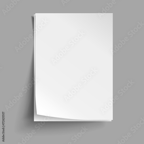 Vector White sheets of paper. Realistic empty paper note templates of A4 format with soft shadows isolated on grey background.