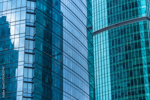 Close-Up of Modern Office Buildings in city of China..