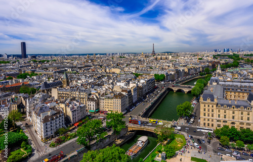 Skyline of Paris with Eiffel Tower and Seine river in Paris, France