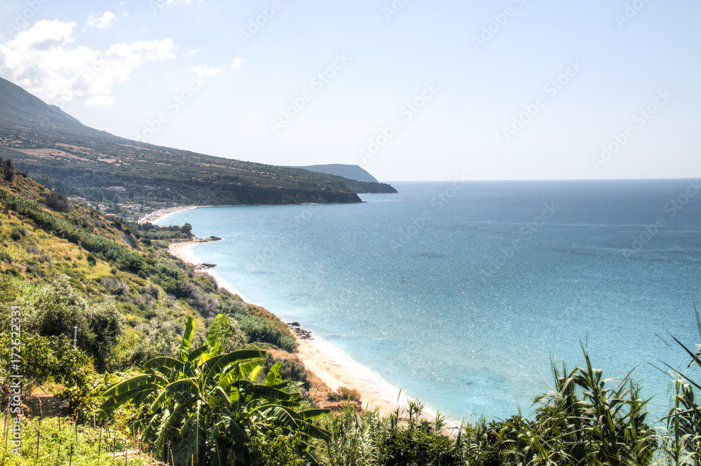 Fototapeta premium The long sandy beach of Kanali on Kefalonia island in the Ionian sea in Greece 