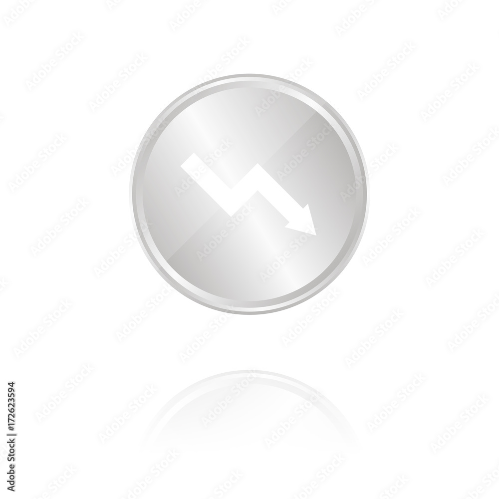 absteigender Pfeil - Silber Münze mit Reflektion absteigender Pfeil - Silber Münze mit Reflektion