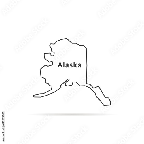 thin line alaska map with shadow