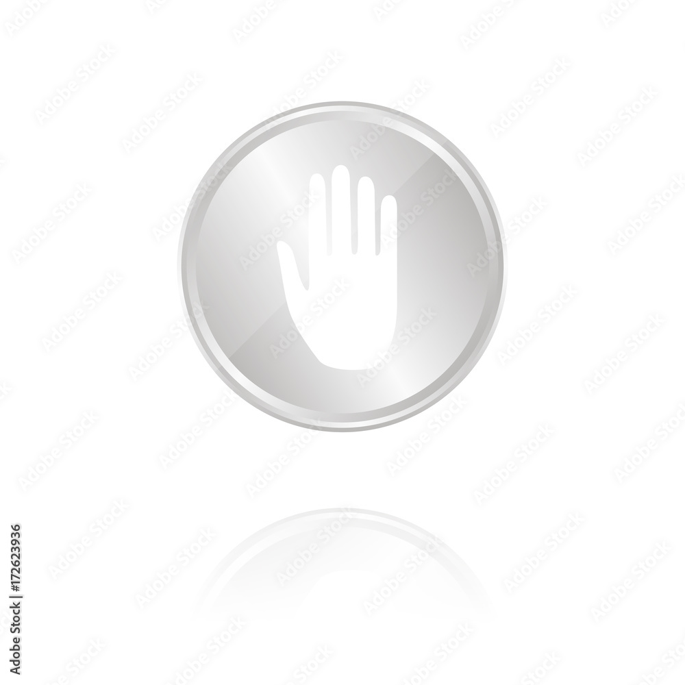 flache Hand - Silber Münze mit Reflektion flache Hand - Silber Münze mit Reflektion