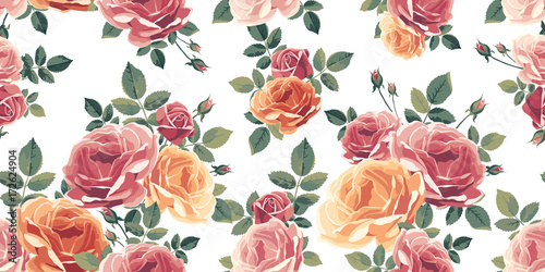 Wallpaper Mural Seamless pattern with roses. Vintage floral background. Vector illustration Torontodigital.ca