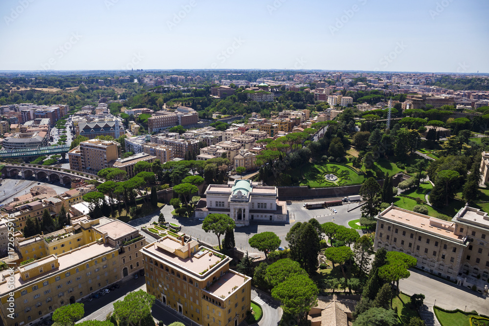 view from above on Rome and the Vatican from the dome of St. Peter's Cathedral