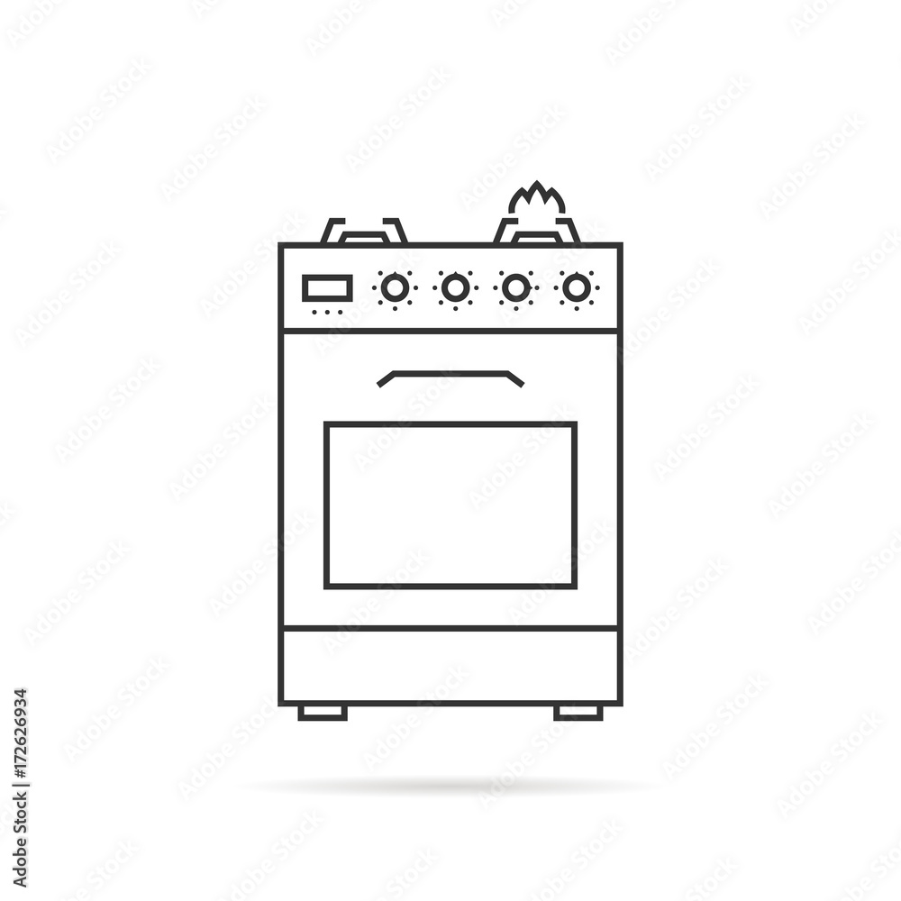 thin line gas stove icon with shadow thin line gas stove icon with shadow