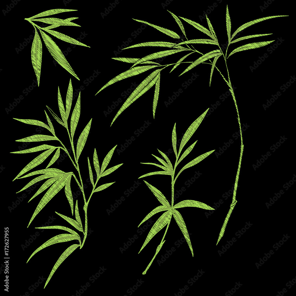 Naklejka premium Embroidery. Embroidered design elements with flowers and leaves