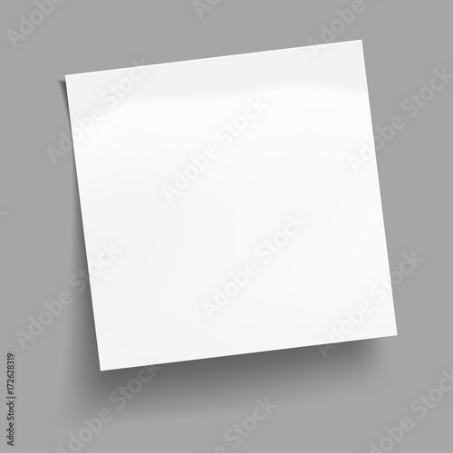 White sheet of note paper isolated on gray background. Sticky note. Vector illustration.