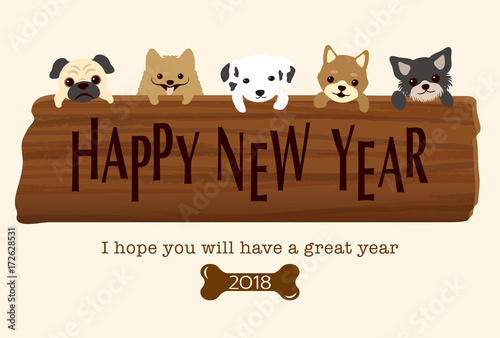 2018年戌年　犬の年賀状テンプレート