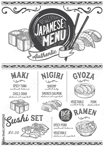 Sushi menu restaurant, food template.