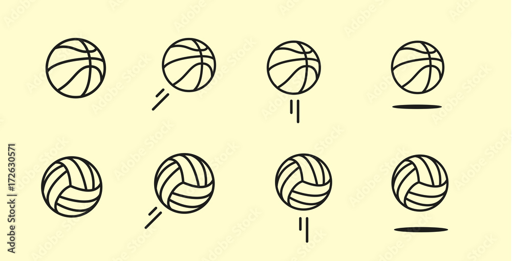 Basketball and Volleyball icon set