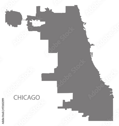 Chicago city map grey illustration silhouette shape