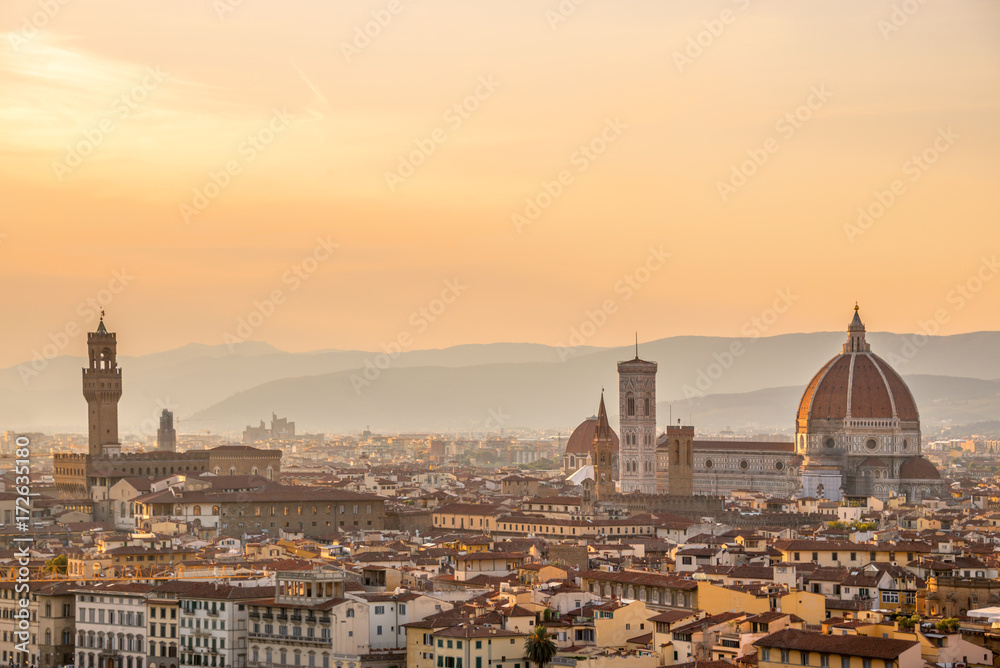 Aerial view of Florence with the Basilica Santa Maria del Fiore (Duomo), Tuscany, Italy
