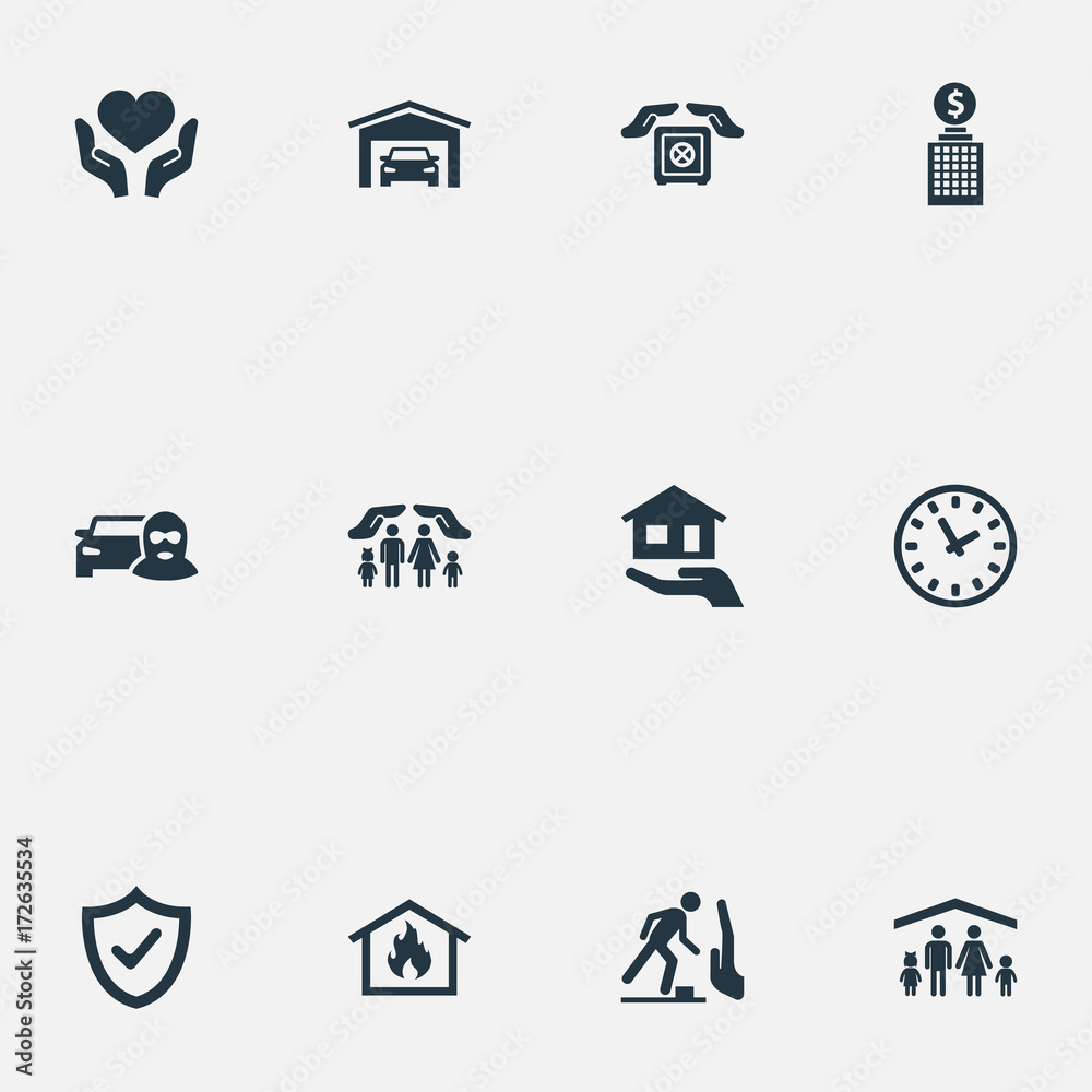 Vector Illustration Set Of Simple Safeguard Icons. Elements Car Thief